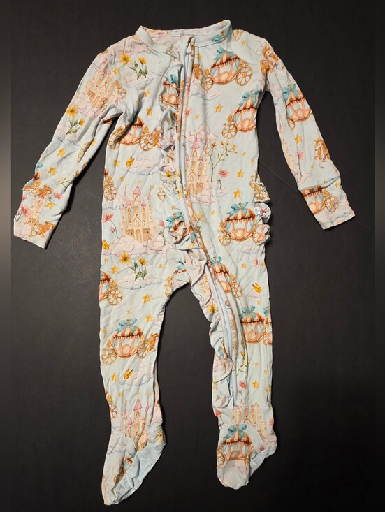 Posh Peanut Other - Posh Peanut Light Blue Castle & Carriage Ruffle Footed Pajamas